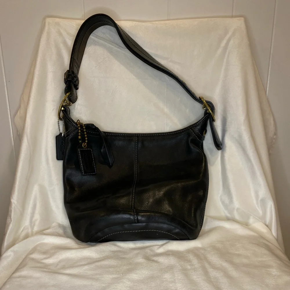 Coach Bleeker Tattersall Duffle Bucket Black Leather Shoulder Bag - Picture 5 of 12